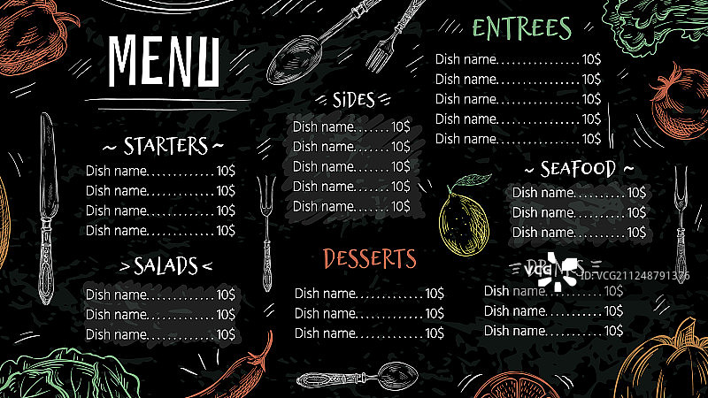 复古餐厅手绘食品咖啡馆菜单图片素材