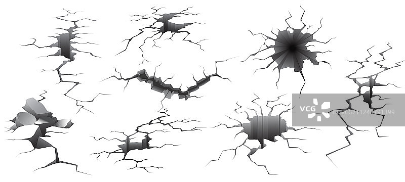 地震裂缝摧毁的墙壁和地面上的洞图片素材