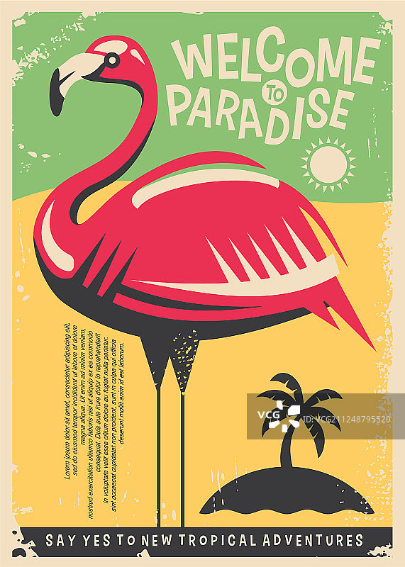 粉红火烈鸟复古海报设计图片素材