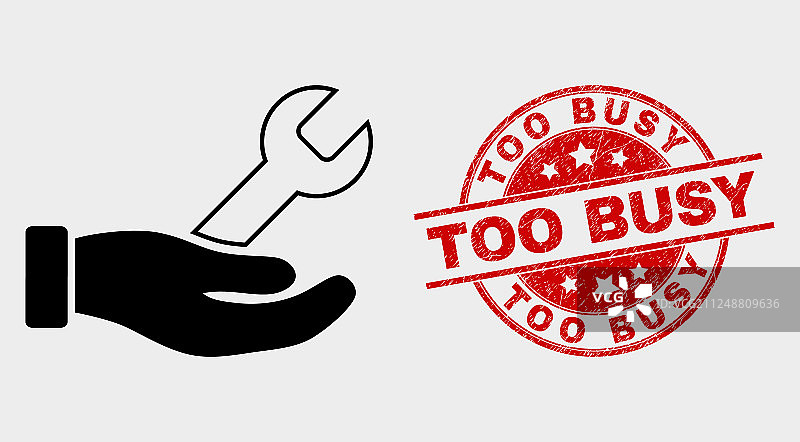 手部维修图标和繁忙印章图片素材