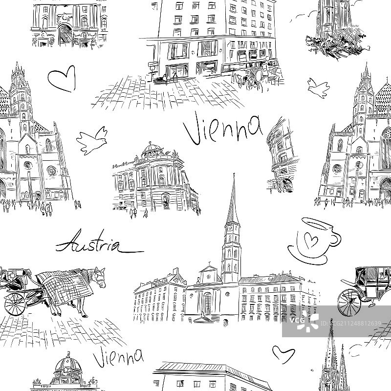 维也纳手绘无缝图案图片素材