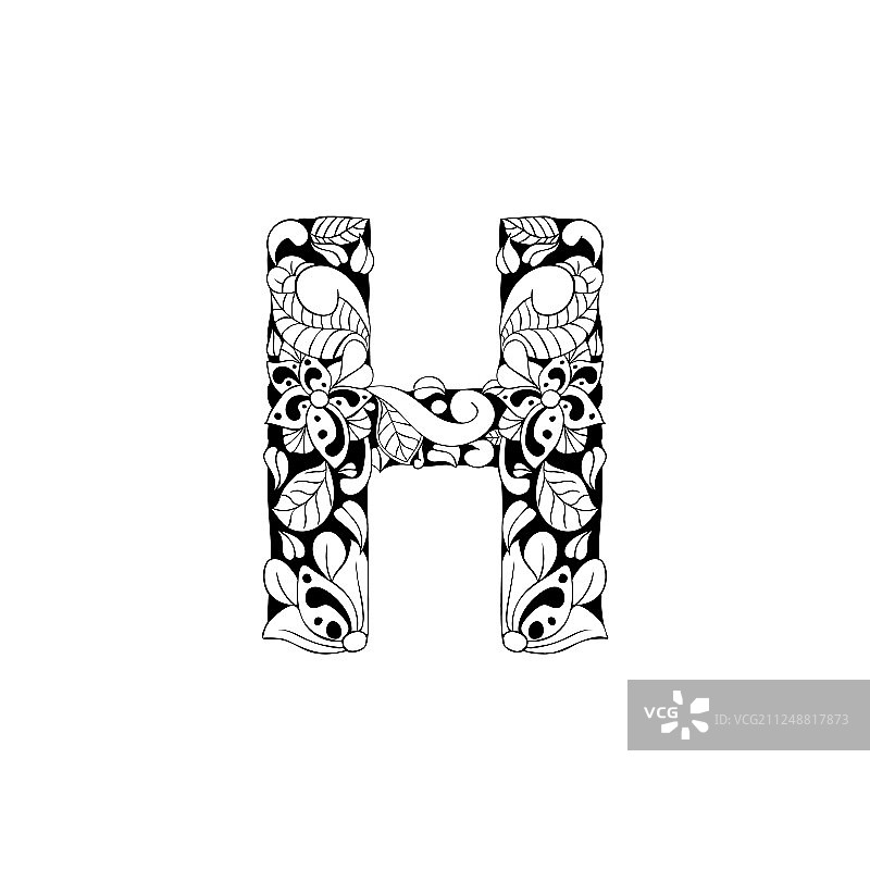 用于激光切割或着色书的花卉字母图片素材