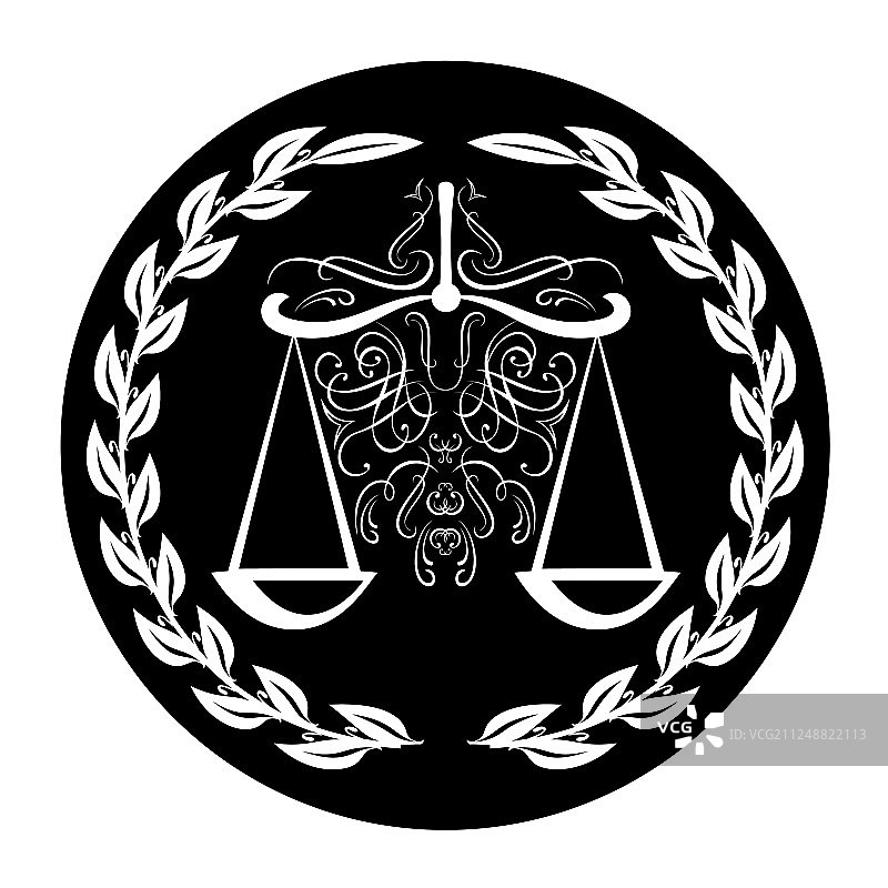 黑色背景上的月桂花环天平律师标志图片素材