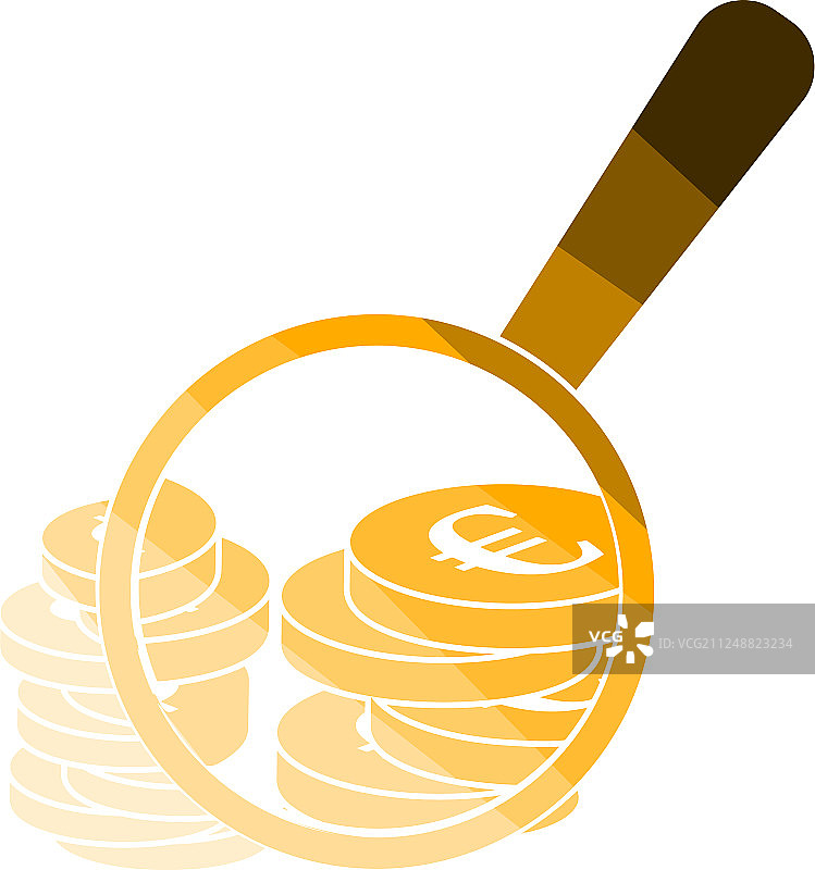 硬币堆叠图标放大镜图片素材