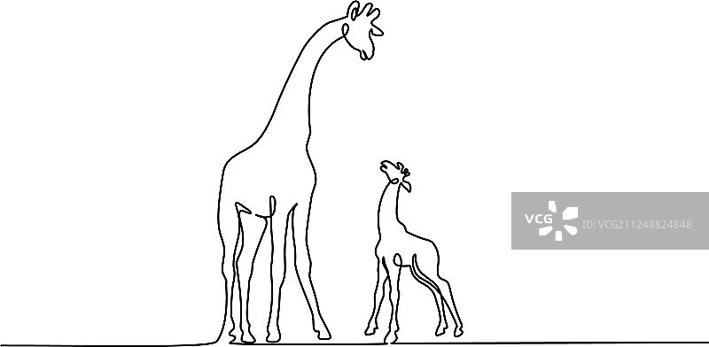 长颈鹿背影连续单线画图片素材