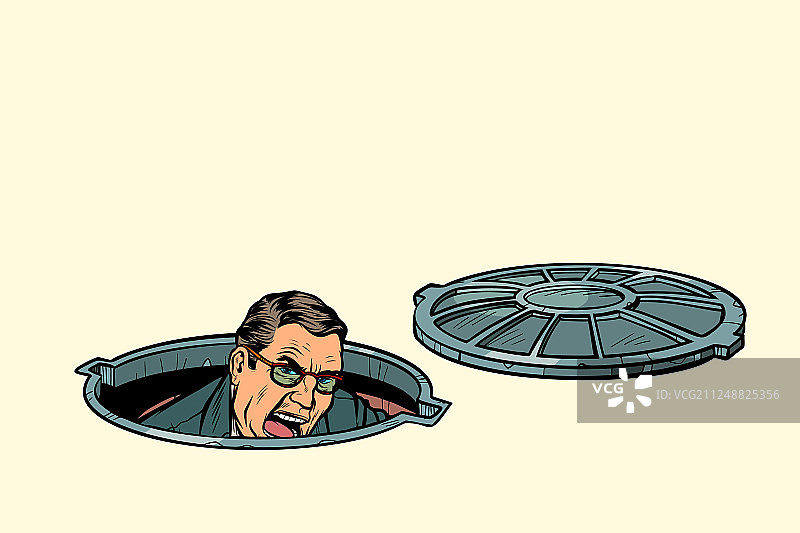 下水道里的愤怒表情男人图片素材