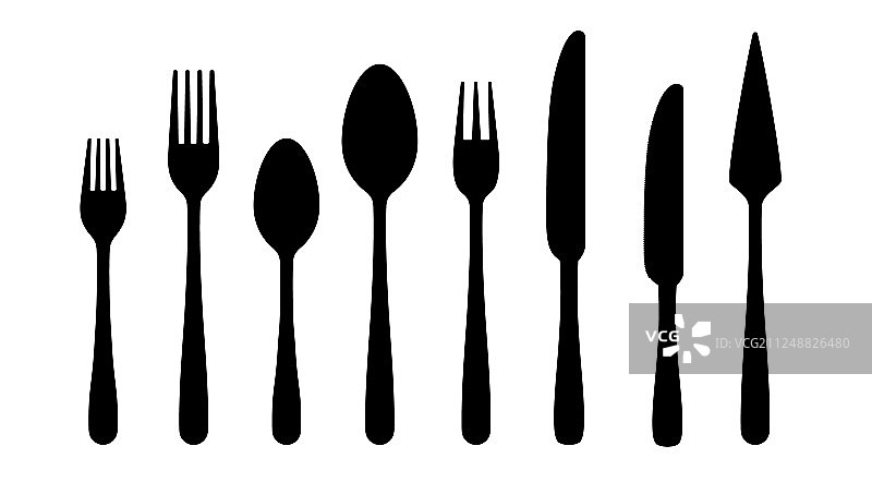 餐具轮廓叉子勺子刀黑色图标图片素材