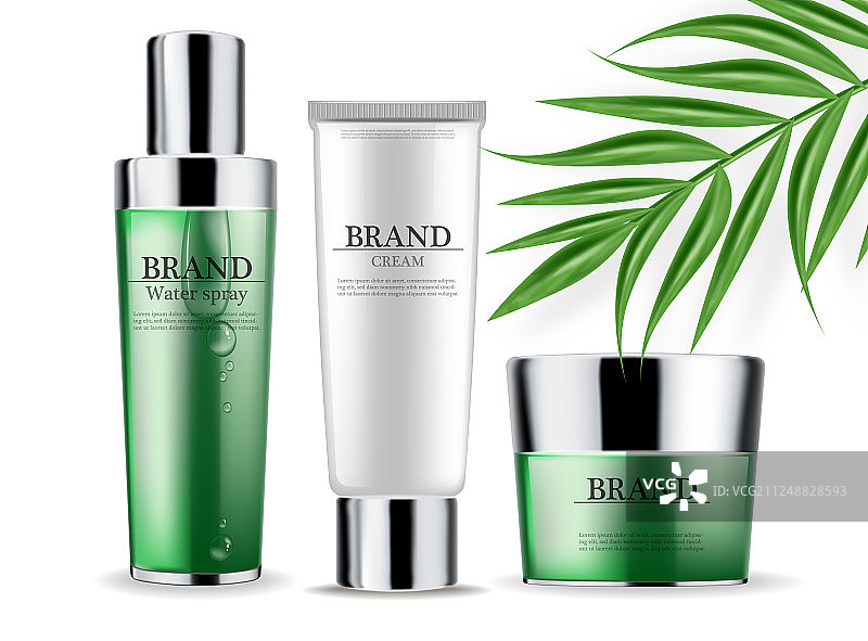 隔离的绿色化妆霜和喷雾图片素材