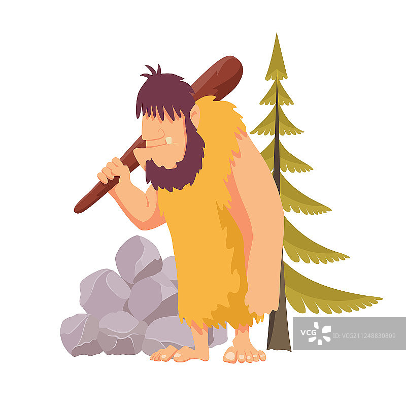 身穿兽皮的石器时代原始人图片素材