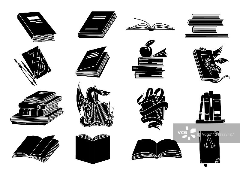 打开的书本黑色剪影阅读图标图片素材