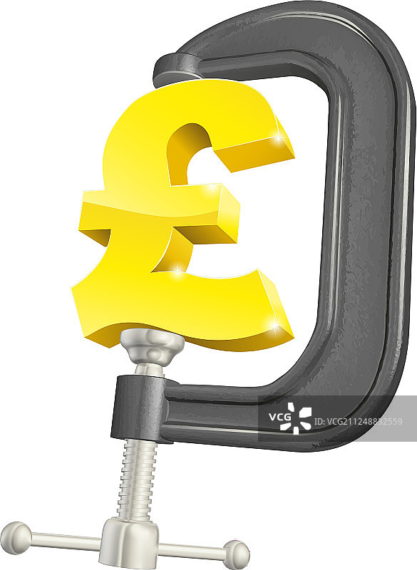 夹钳中的英镑符号概念图片素材