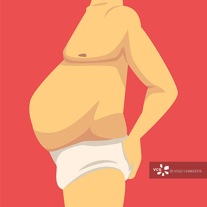 有啤酒肚的男性躯干侧视图图片素材