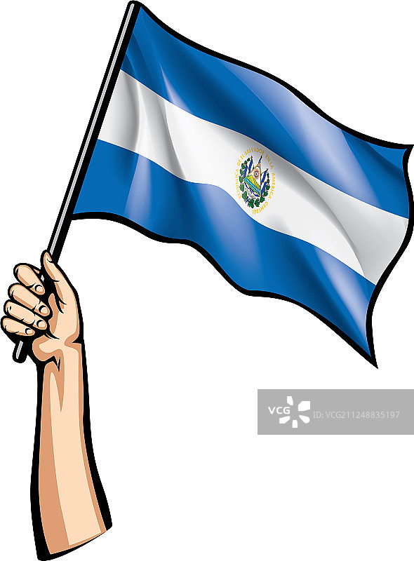 萨尔瓦多国旗和手在白色背景上图片素材