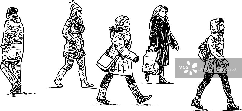 城镇行人素描图片素材