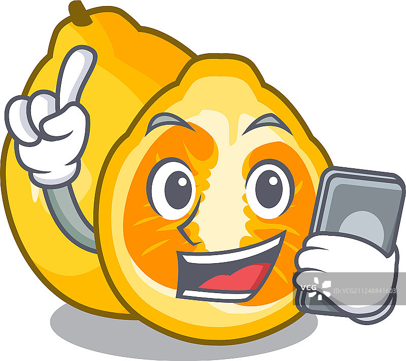 卡通桌子上的手机和丑橘图片素材