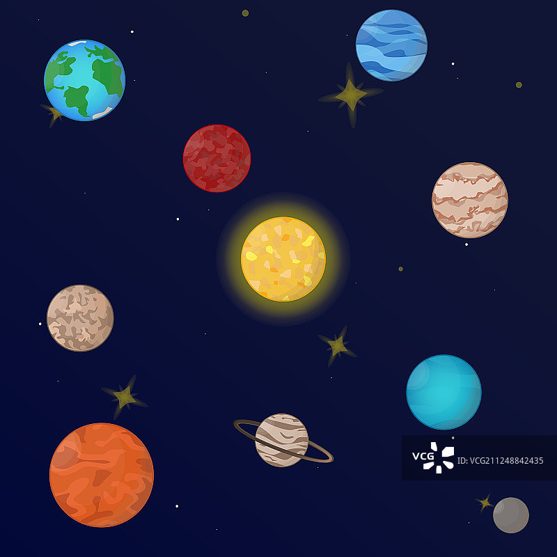太阳系行星与星星图标集图片素材