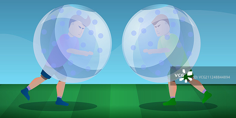 充气球足球比赛概念banner卡通风格图片素材