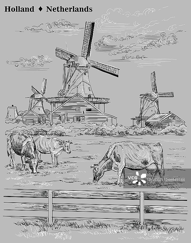 灰色手绘荷兰8图片素材