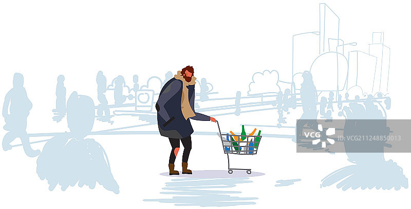 推着装满彩色空箱手推车的男人图片素材