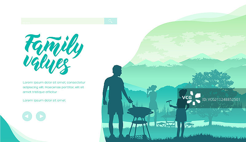 母亲拍照，父亲和女儿一起烧烤图片素材