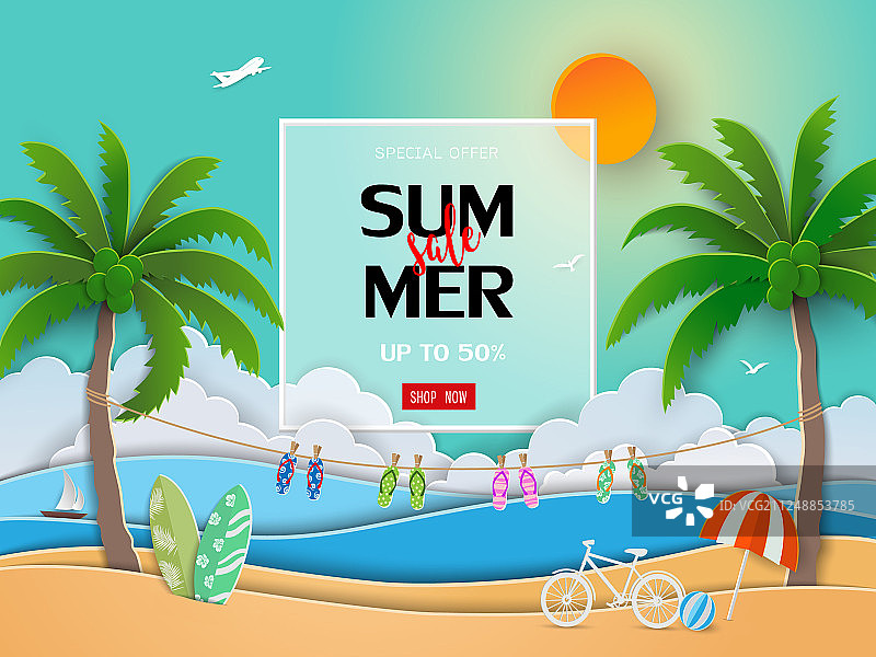 纸艺夏季促销背景图片素材