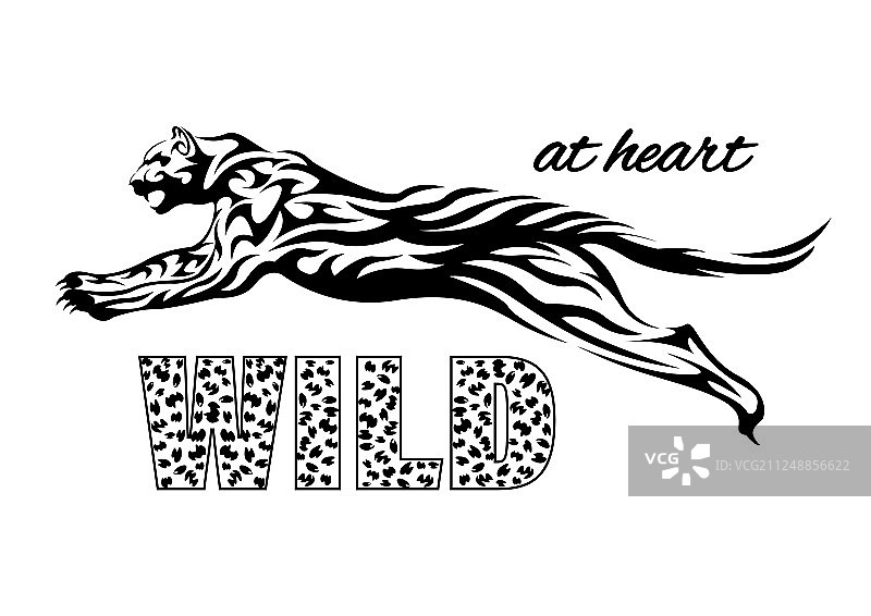 美洲豹印花T恤标语：野性之心图片素材