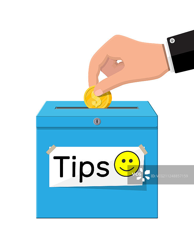 装满现金的蓝色小费箱图片素材