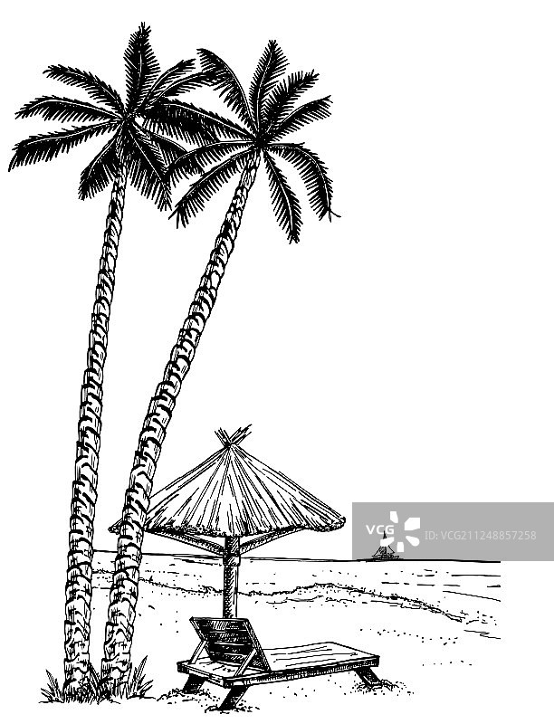 海滩素描海滨长廊图片素材