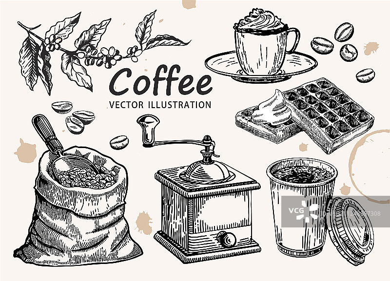 手绘咖啡套装图片素材