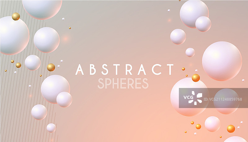 具有3D白色和金色球体的抽象背景图片素材