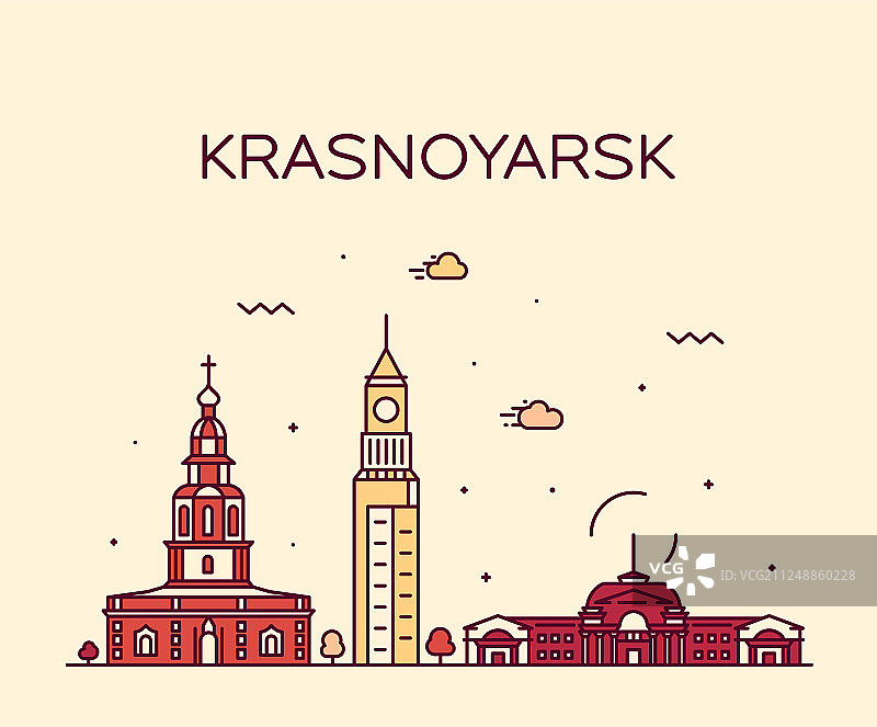 俄罗斯克拉斯诺亚尔斯克边疆区天际线（线条风格）图片素材