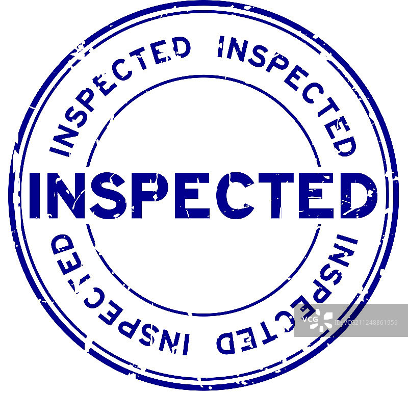 蓝色复古风“检查”词语圆形橡胶印章图片素材