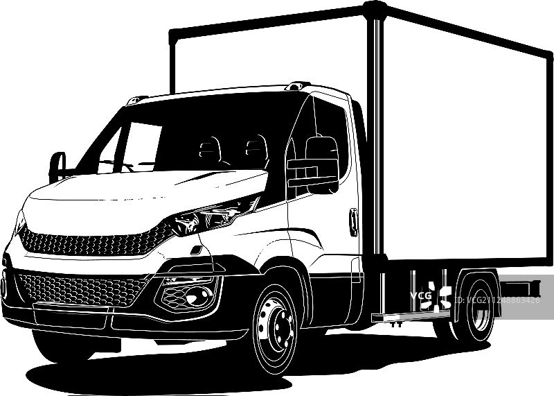 白色背景上隔离的卡车轮廓模板图片素材
