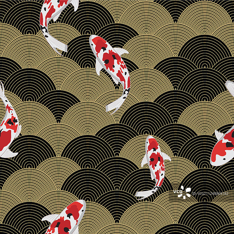 水波上的鱼亚洲无缝图案图片素材