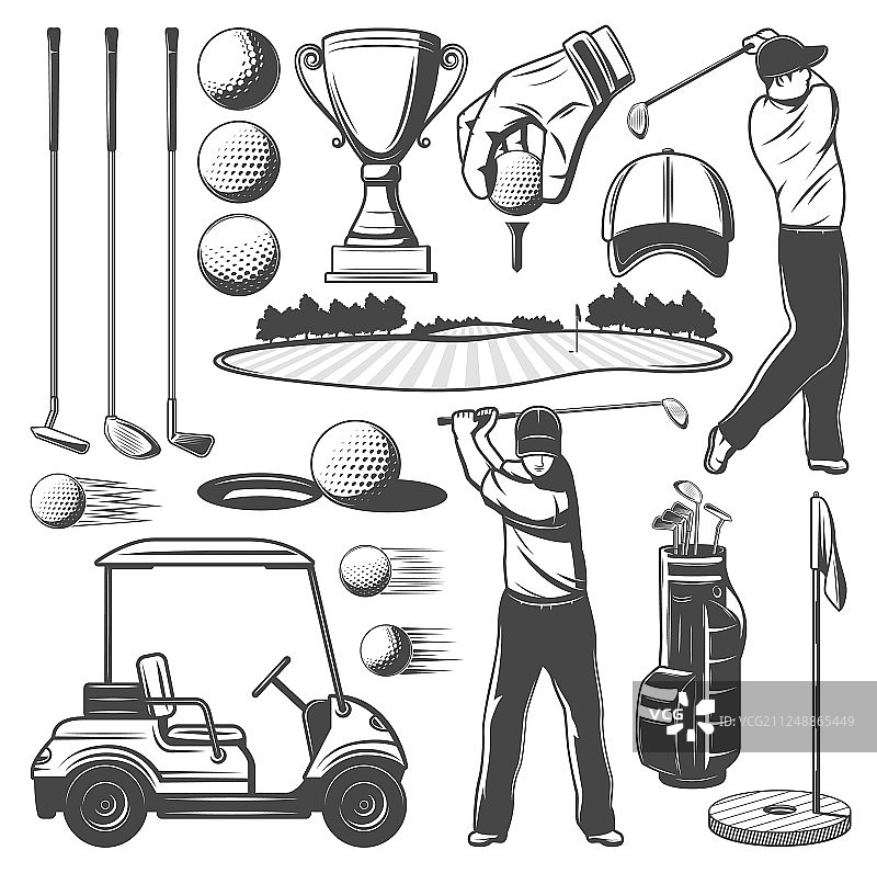 高尔夫运动用品单色图标图片素材