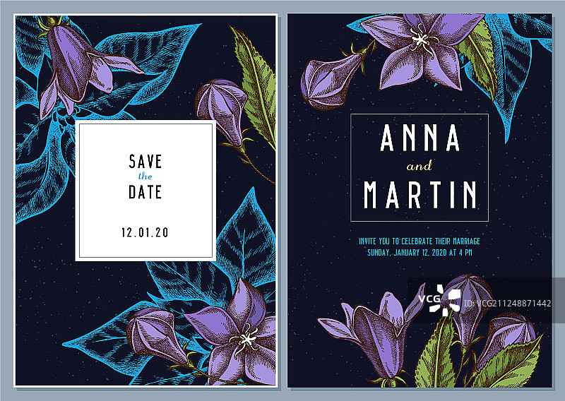 彩色深色婚礼邀请卡图片素材