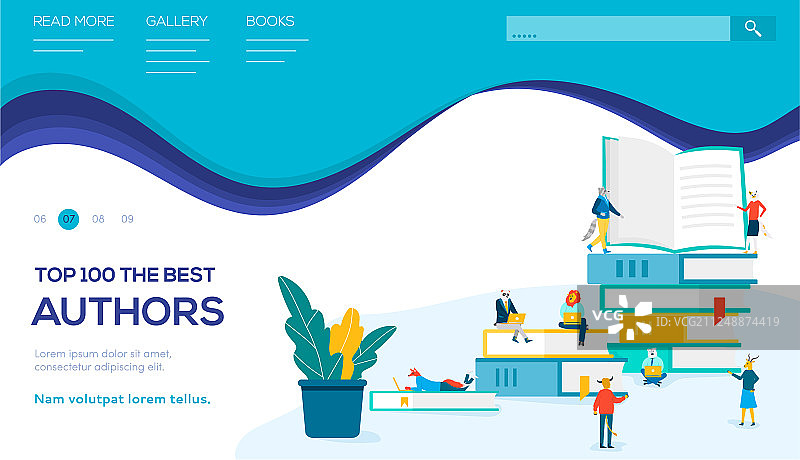 站在书本之间的卡通动物角色图片素材