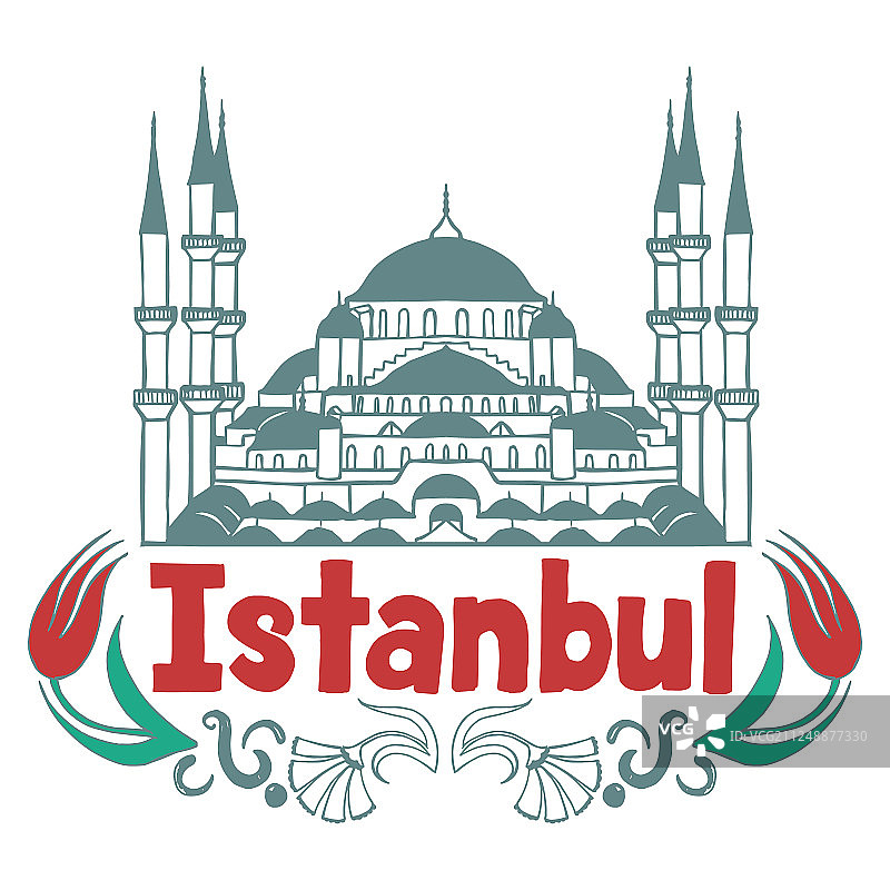 手绘风格独立蓝色清真寺图片素材