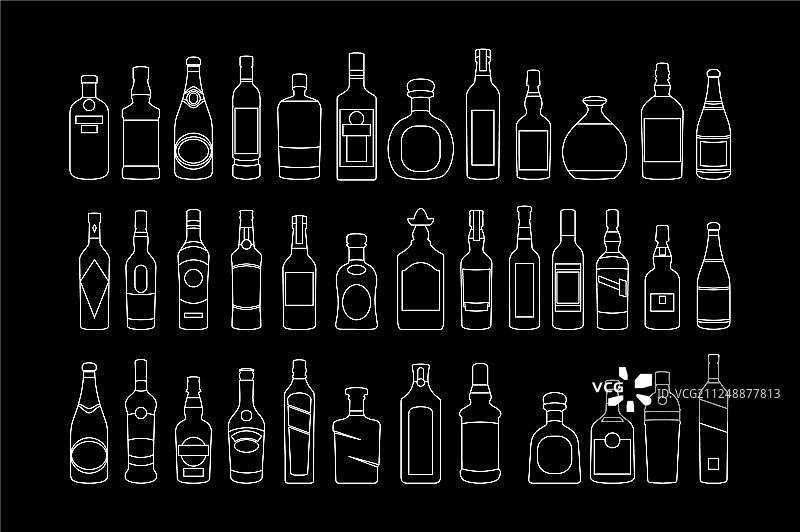 酒精瓶线性图标集图片素材