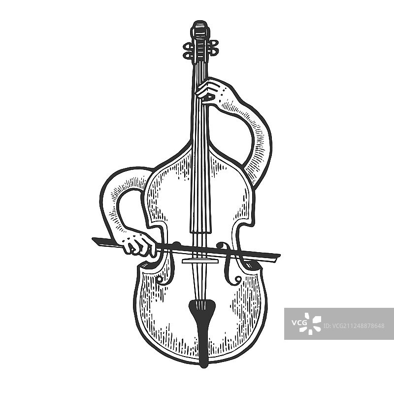 低音提琴演奏素描雕刻图片素材
