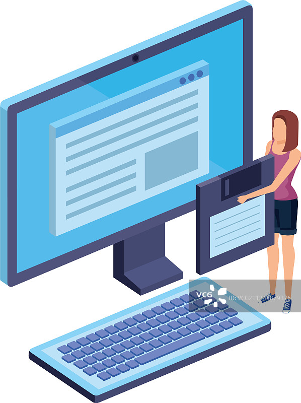 举着带有桌面的软盘的年轻女人图片素材