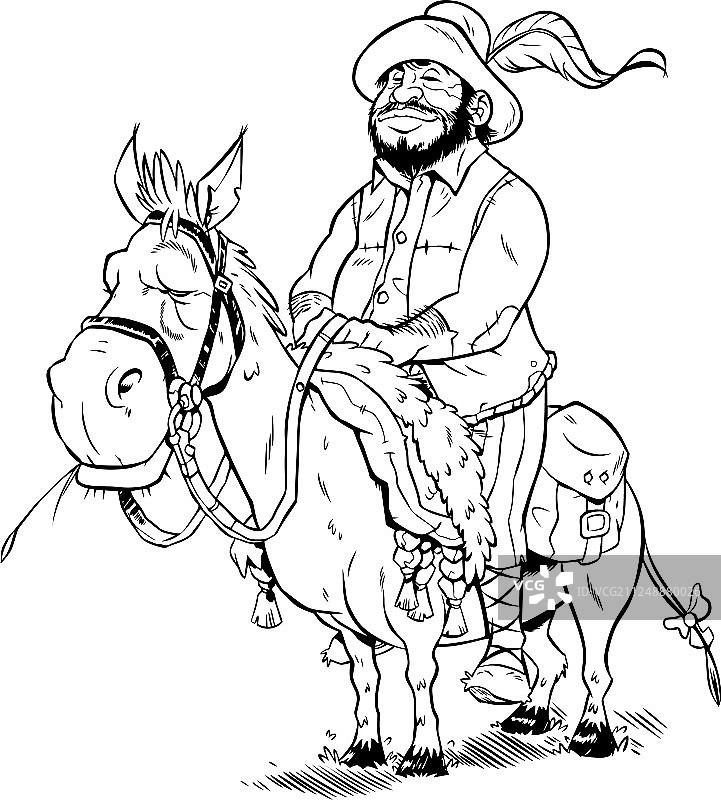 桑丘·潘萨线条艺术图片素材