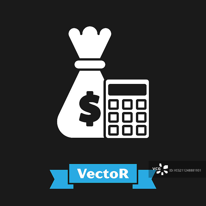 白色计算器和钱袋图标图片素材