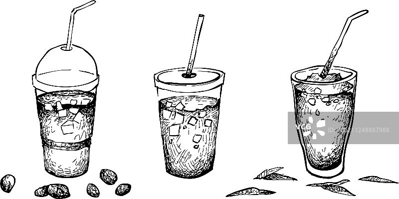 手绘冰咖啡和茶图片素材