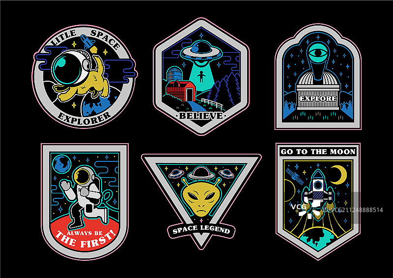 太空系列贴纸、徽章、印花、图标图片素材