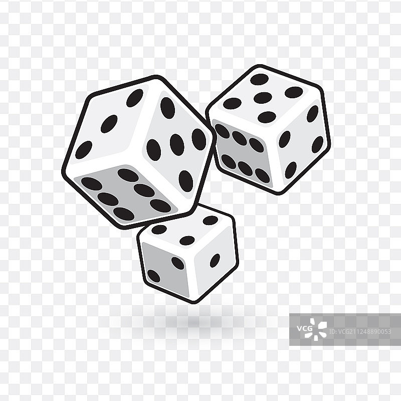 透明背景上隔离的三个白色骰子图片素材