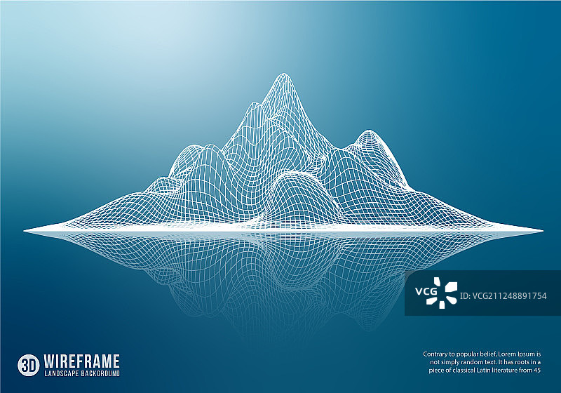 3D抽象线框山脉与倒影图片素材