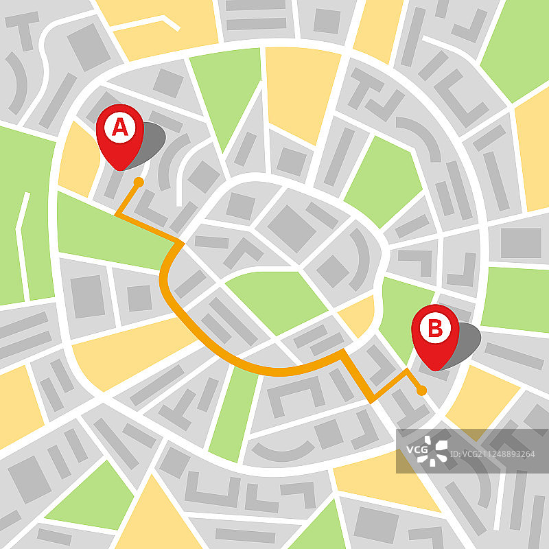 带有路线的虚构城市地图图片素材