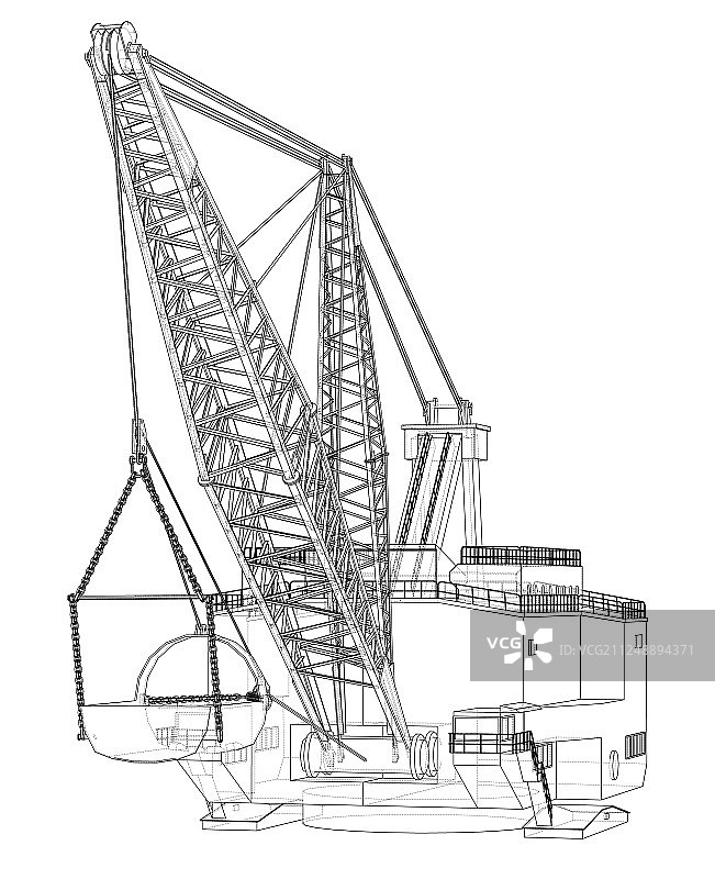 步行式拉铲挖掘机图片素材