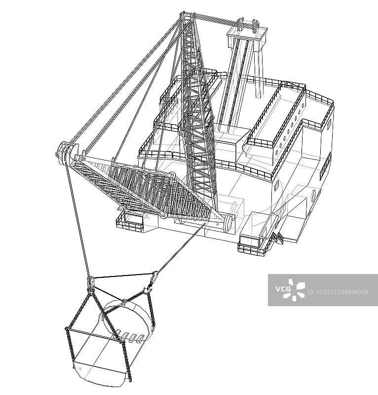 步行式拉铲挖掘机图片素材